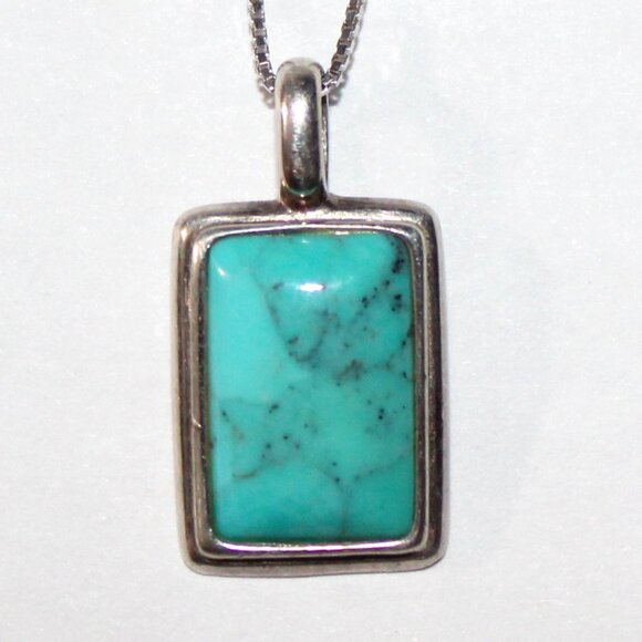 Small Sterling Silver Turquoise Pendant Necklace - Picture 1 of 7